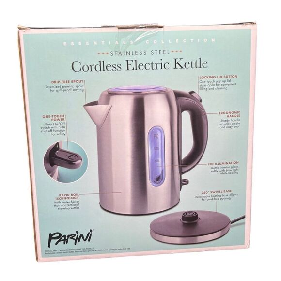 Parini Essentials Collection Cordless Electric Kettle Stainless Steel With 360° - Picture 3 of 13
